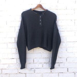 Smoky Grey Cropped American Eagle Sweater with Button Detail